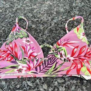 Floral Bikini Top in Pink and Green